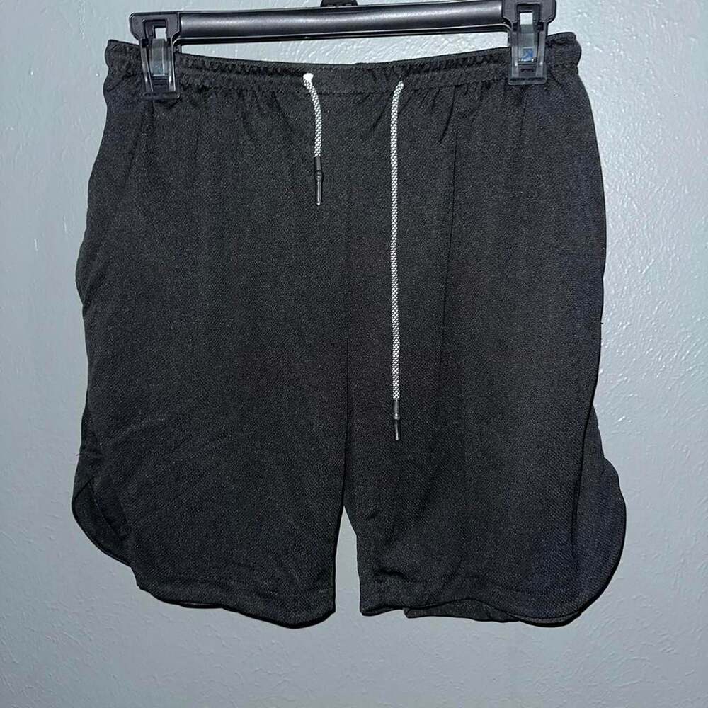 Unbranded Black Mesh Athletic Gym Shorts with White Back Zipper Pocket